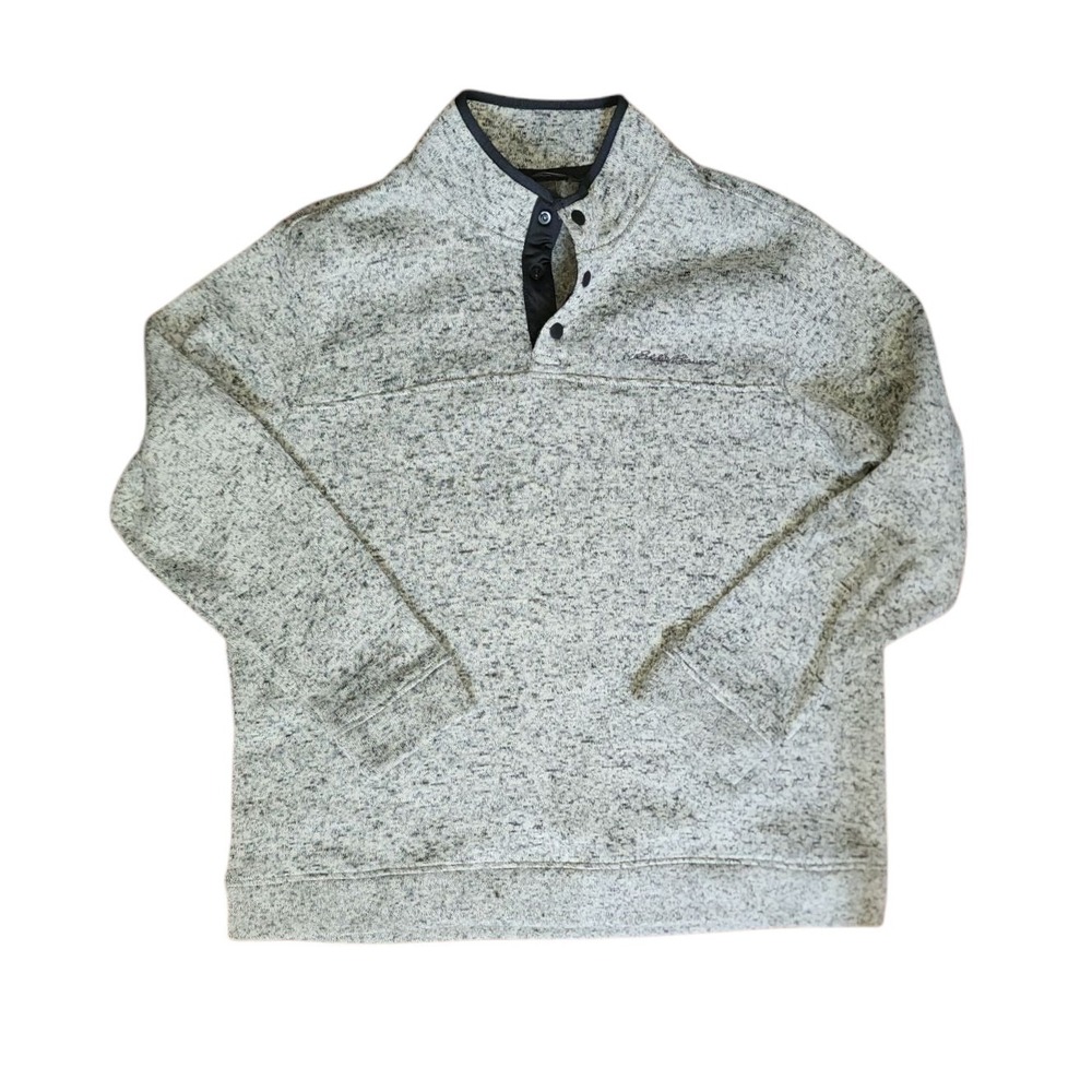 Eddie Bauer Sweater Mens Size XL Grey Gray Radiator‎ Fleece Snap Mock Pullover